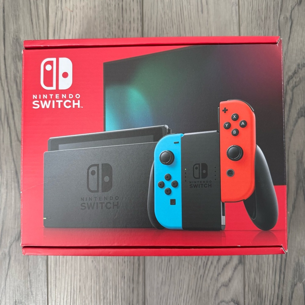 Nintendo Switch with Neon Blue and Neon Red Joy-Con